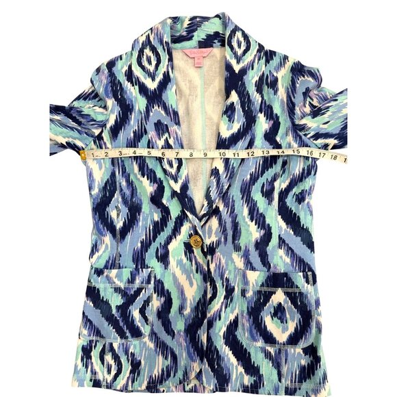 Lilly Pulitzer Ikat Print Blazer Blue Jacket with Pockets Womens Size XS - Picture 5 of 8